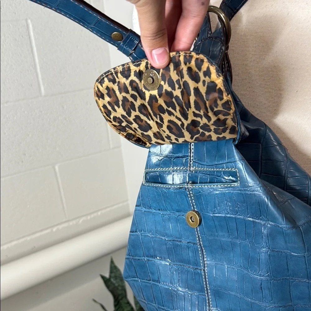 Nine West Blue Textured Women's Backpack blue alligator pattern w cheetah lining